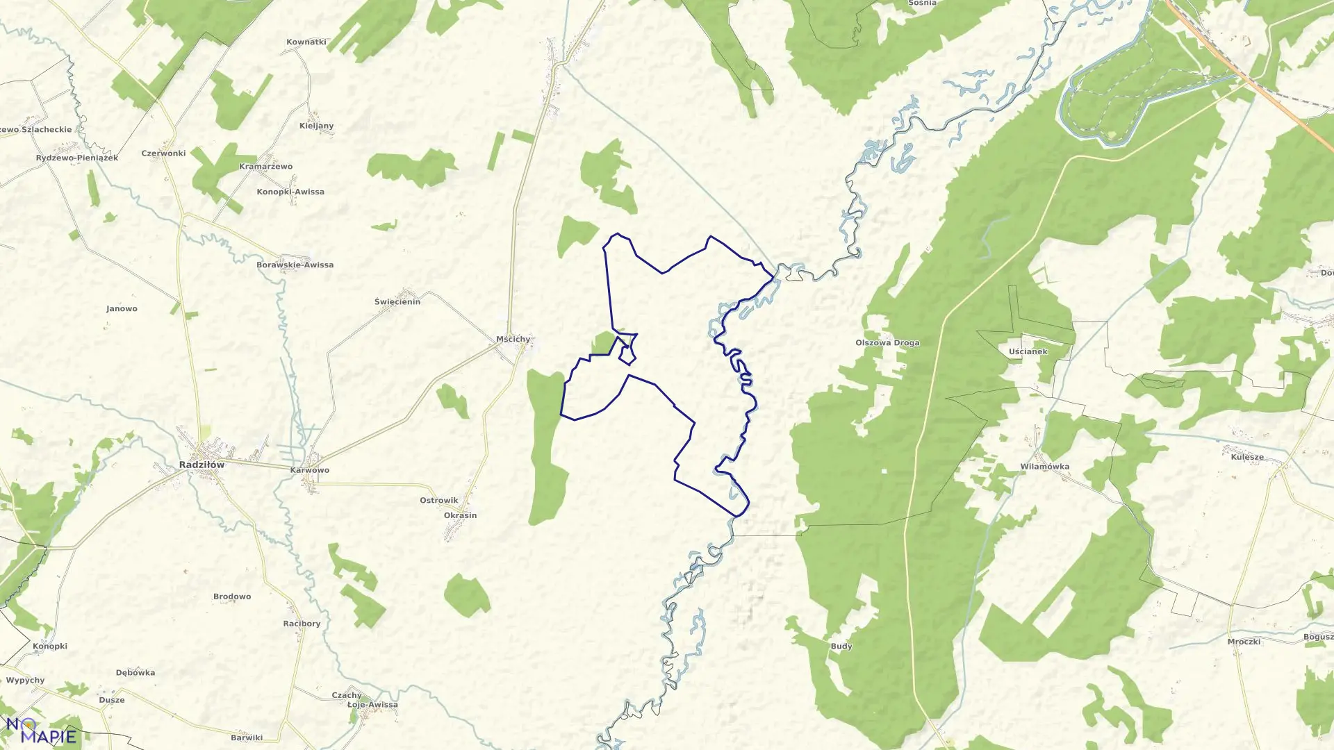 Mapa obrębu MŚCICHY ŁĄKI w gminie Radziłów