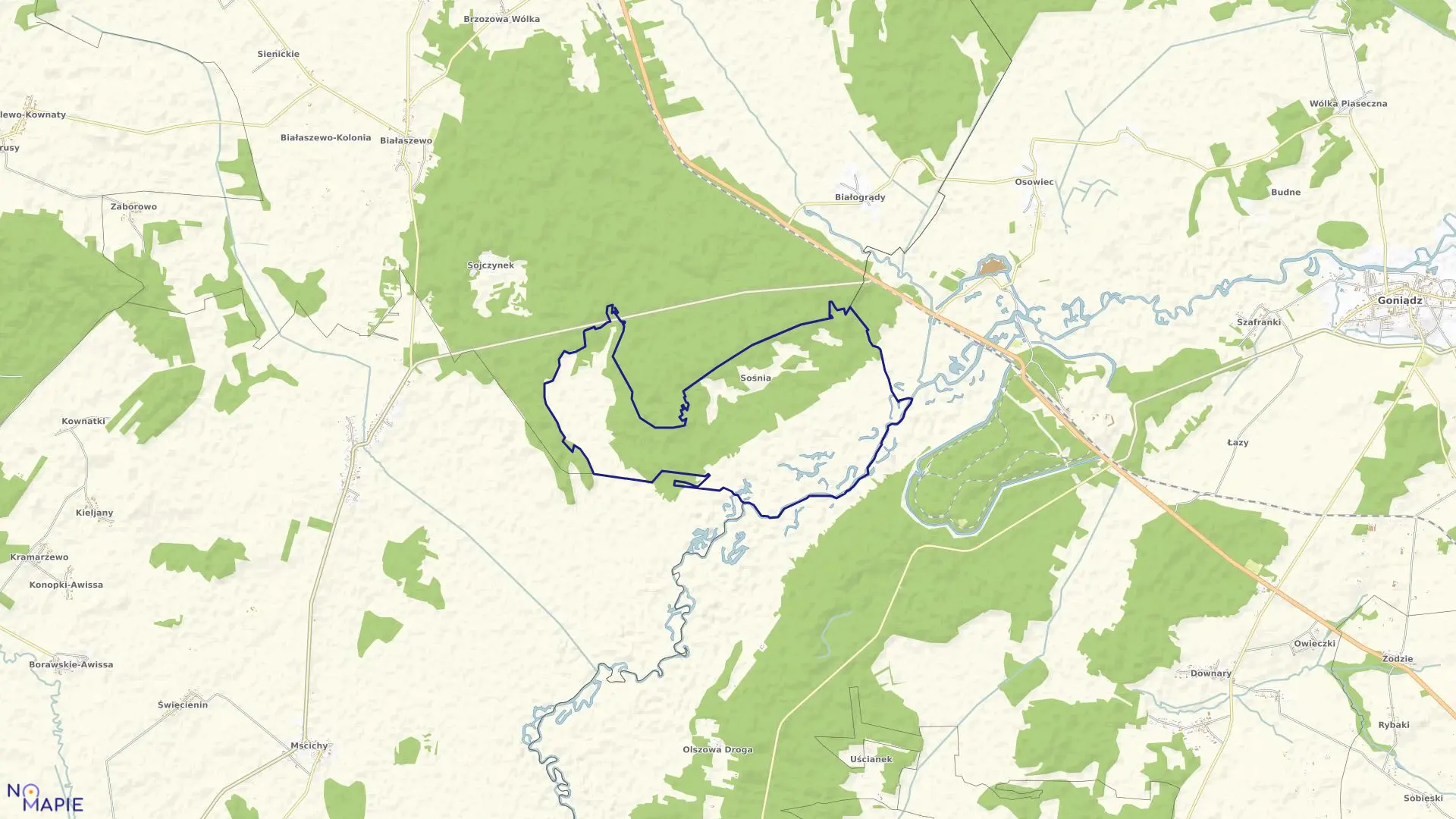 Mapa obrębu SOŚNIA w gminie Radziłów