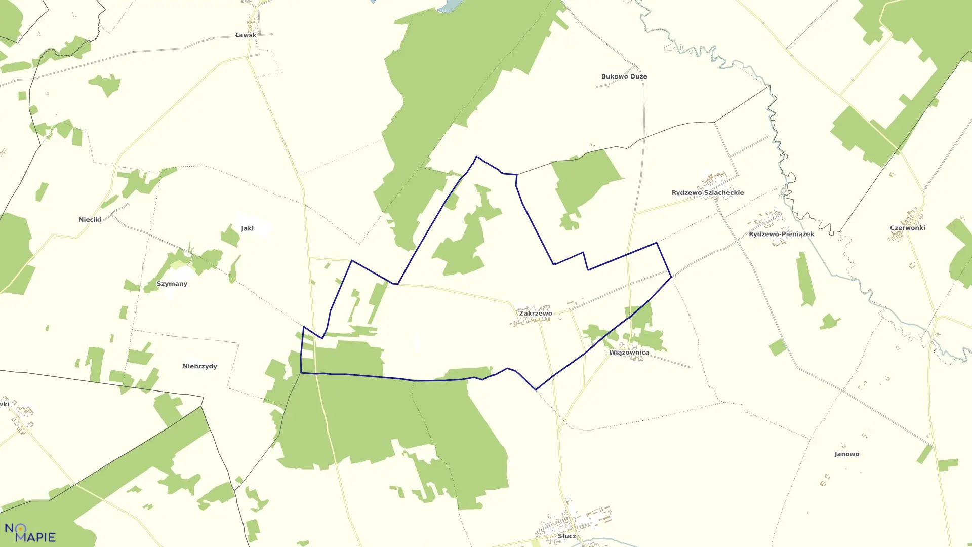 Mapa obrębu ZAKRZEWO w gminie Radziłów